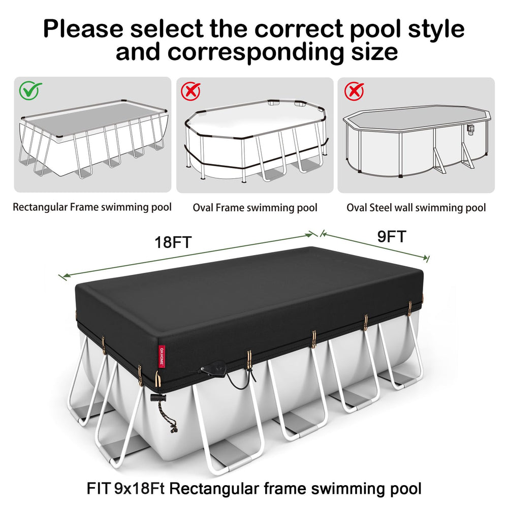 QH.HOME pool cover showing patented tightening ratchets