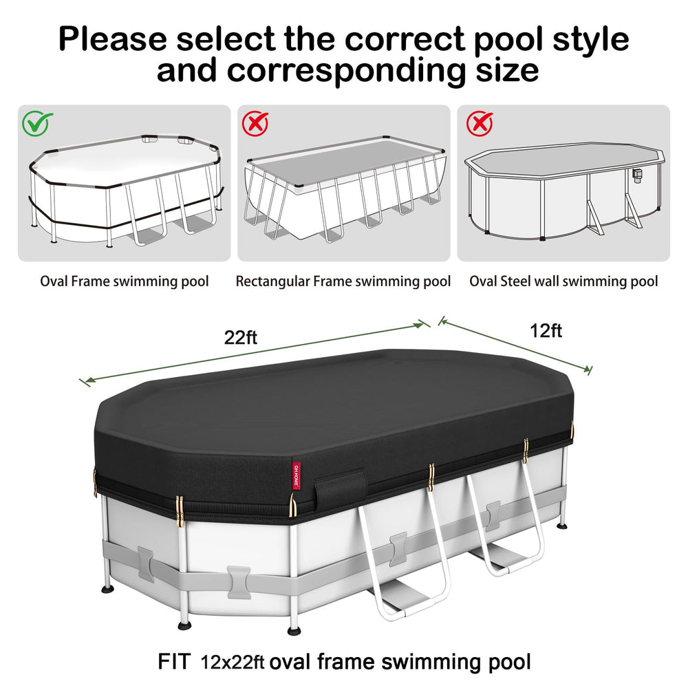 QH.HOME pool cover with ratchet straps attached