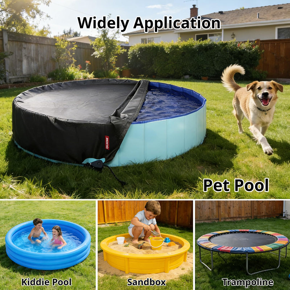 QH.HOME Round Kiddie Pool Cover secured on a pool