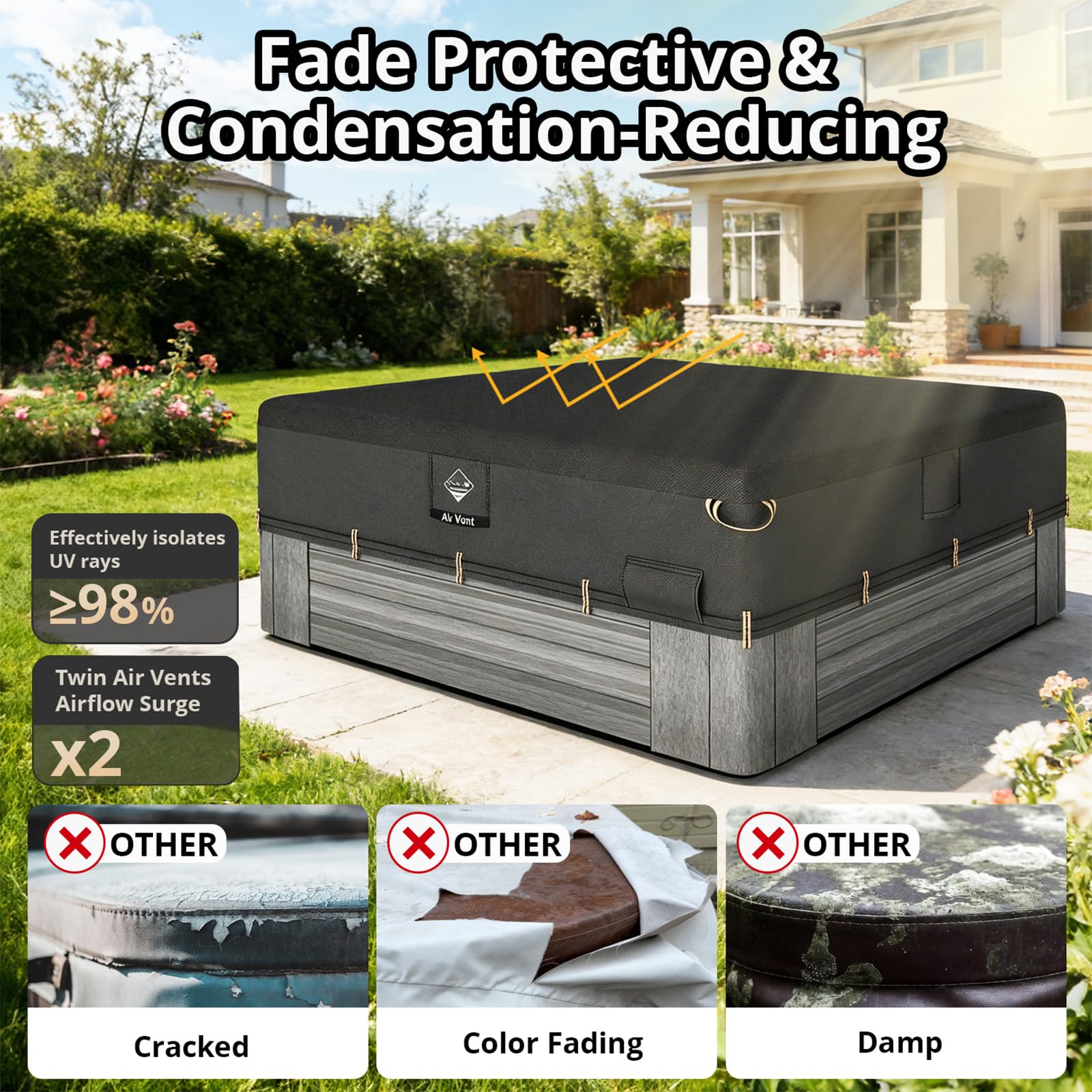QH.HOME Waterproof Hot Tub Cover 85 x 85 air vent design