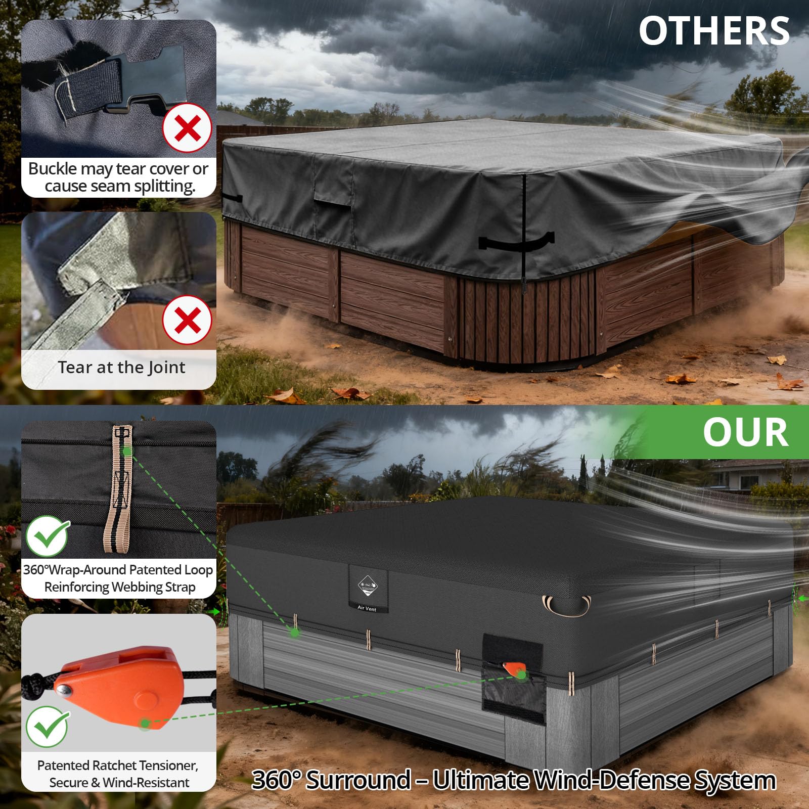 QH.HOME Waterproof Hot Tub Cover 85 x 85 features close-up