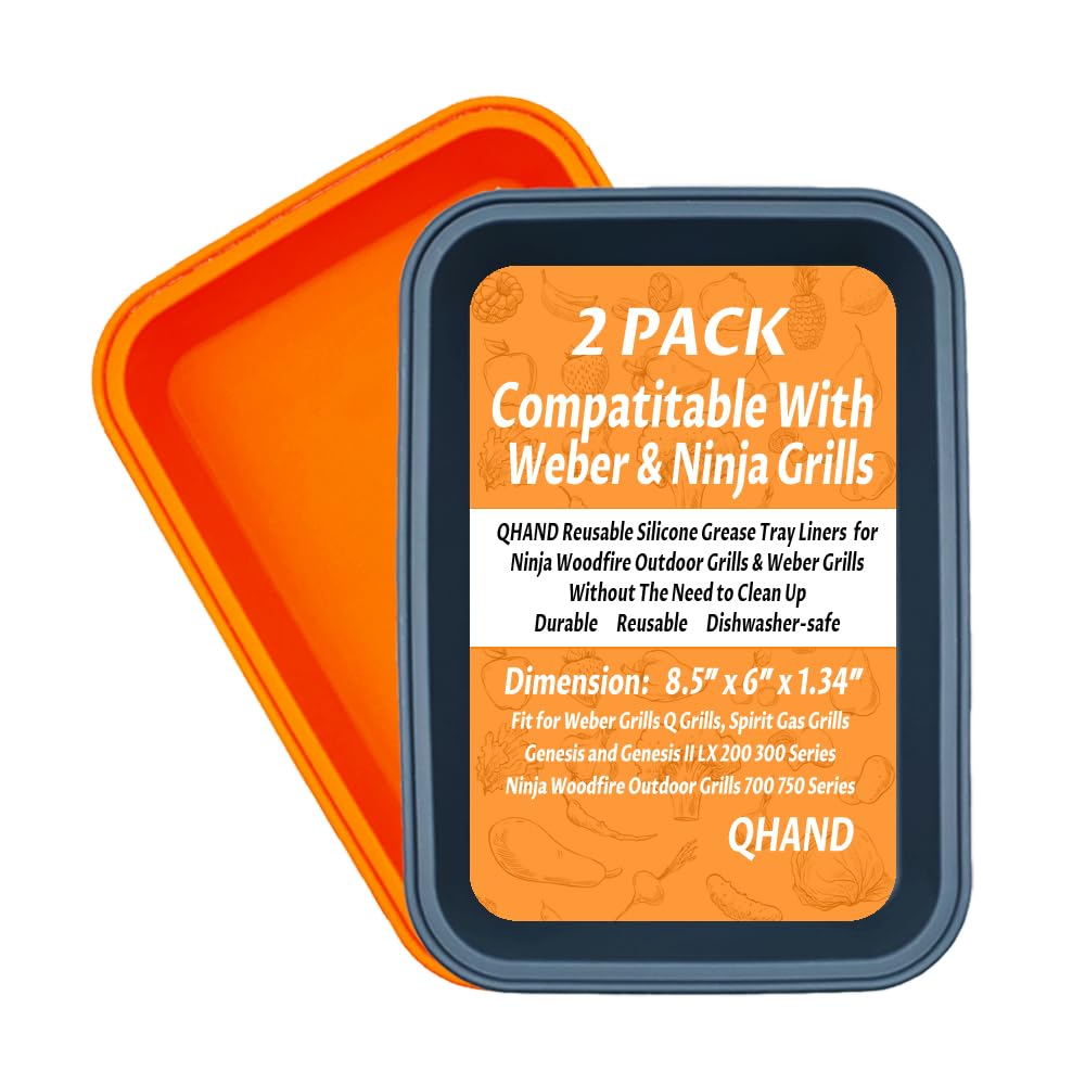 QHAND drip pan in gray and orange for Weber grill