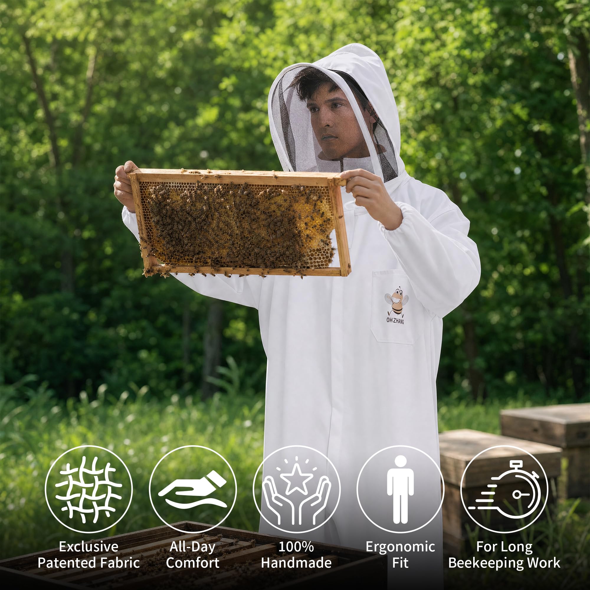 QHZHANG Sting Proof Bee Suit in outdoor beekeeping setting