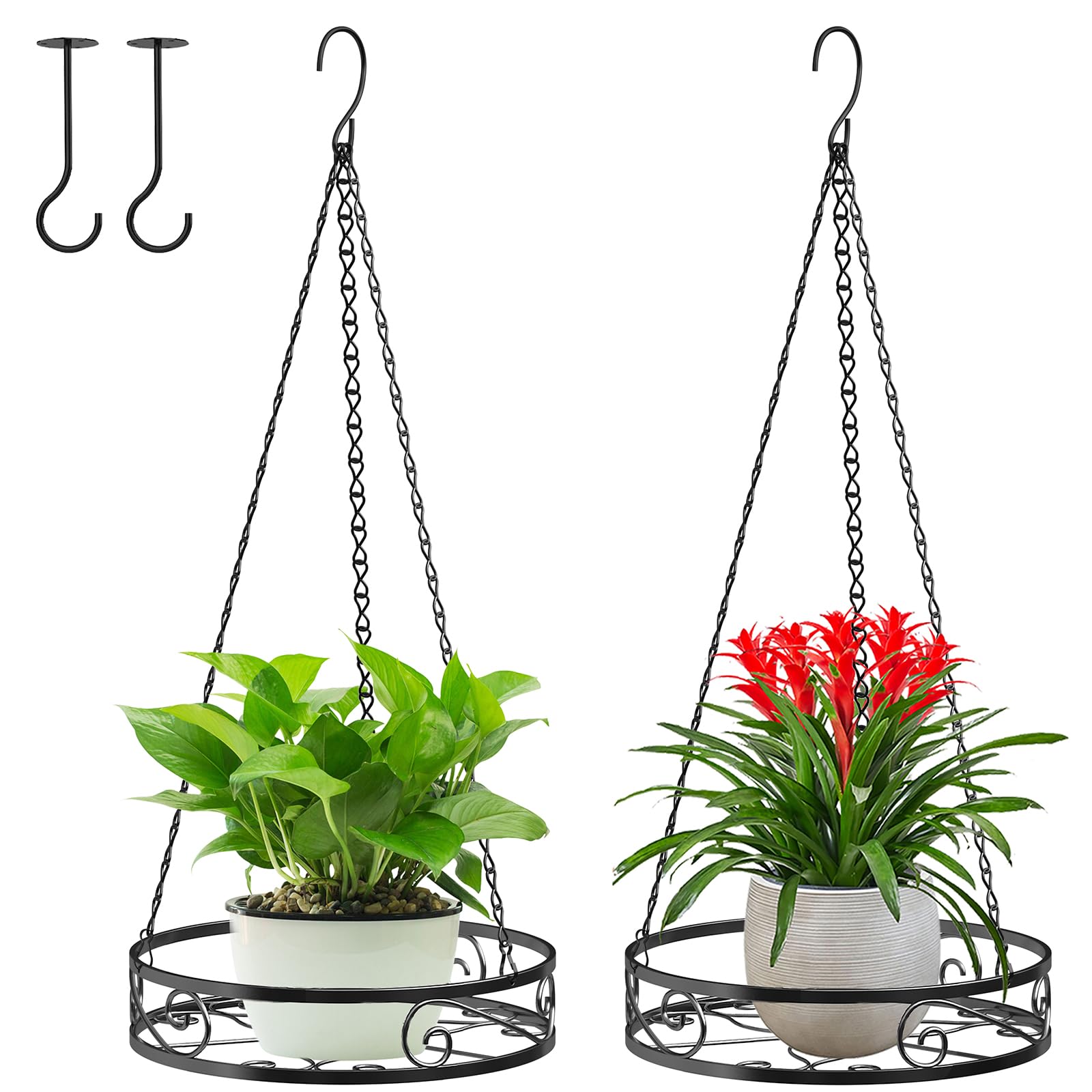 Qiaomeiysp 2-Pack Metal Plant Hanger black front view