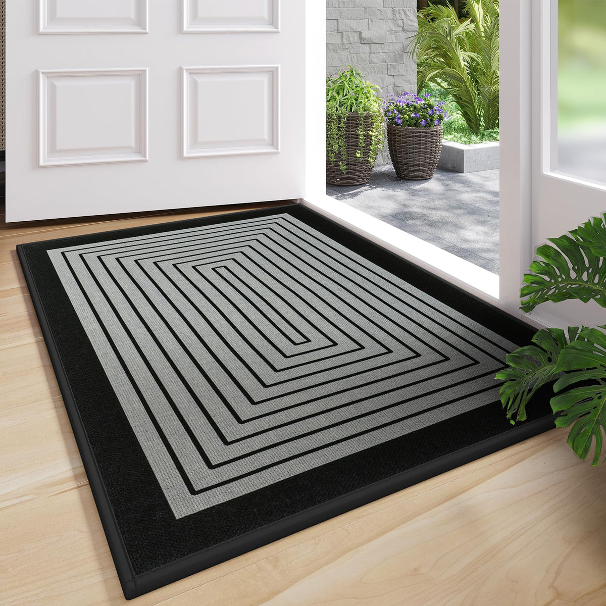 QiCaiJia Indoor Entrance Mat 24''x35'' grey front view
