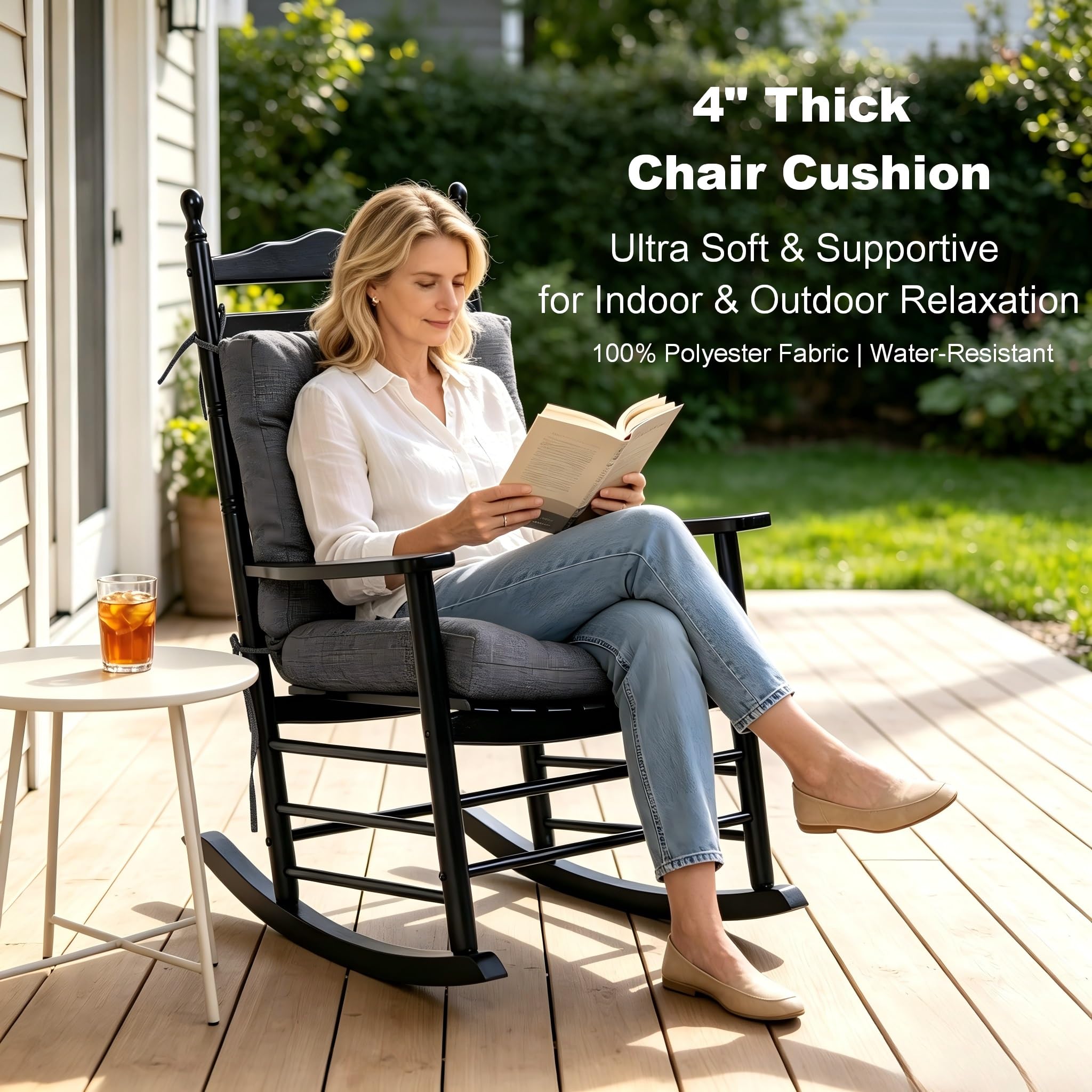 QILLOWAY cushions in charcoal grey on a rocking chair