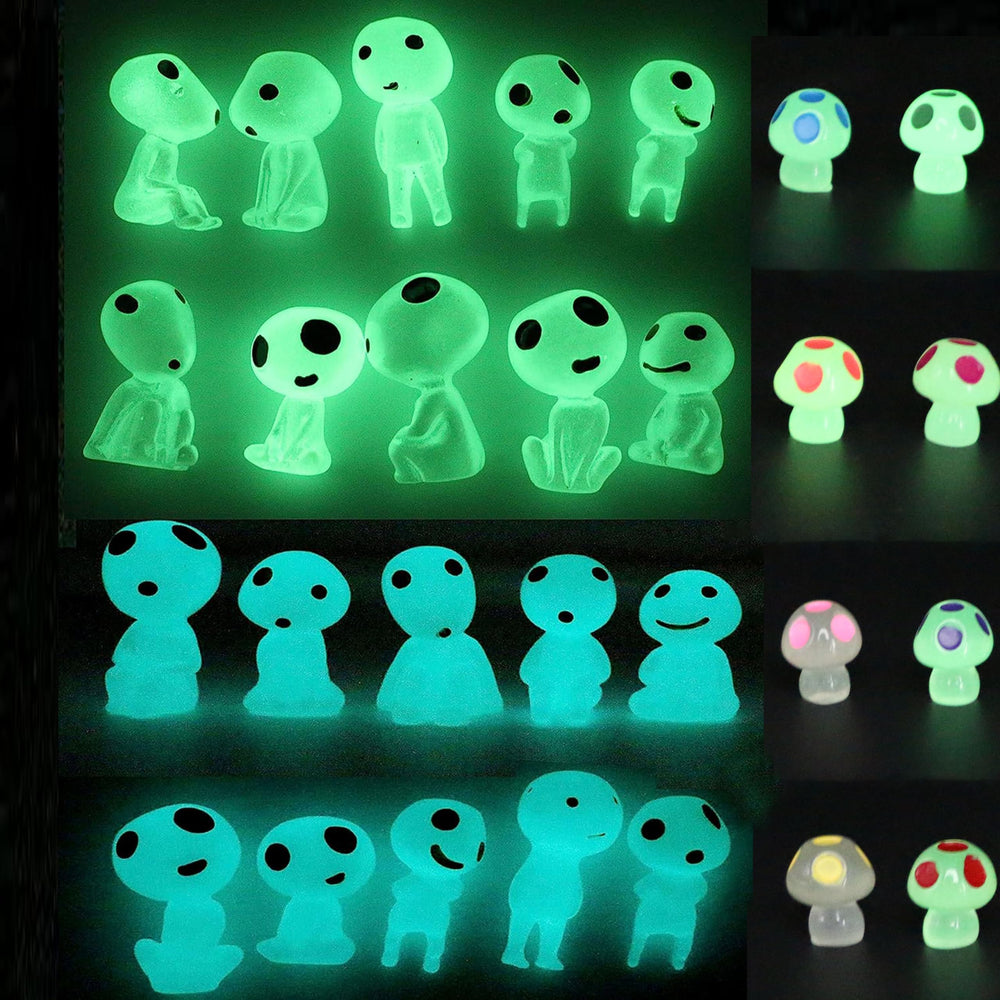 Qingo Miniature Luminous Ghost Tree Elves set in a garden