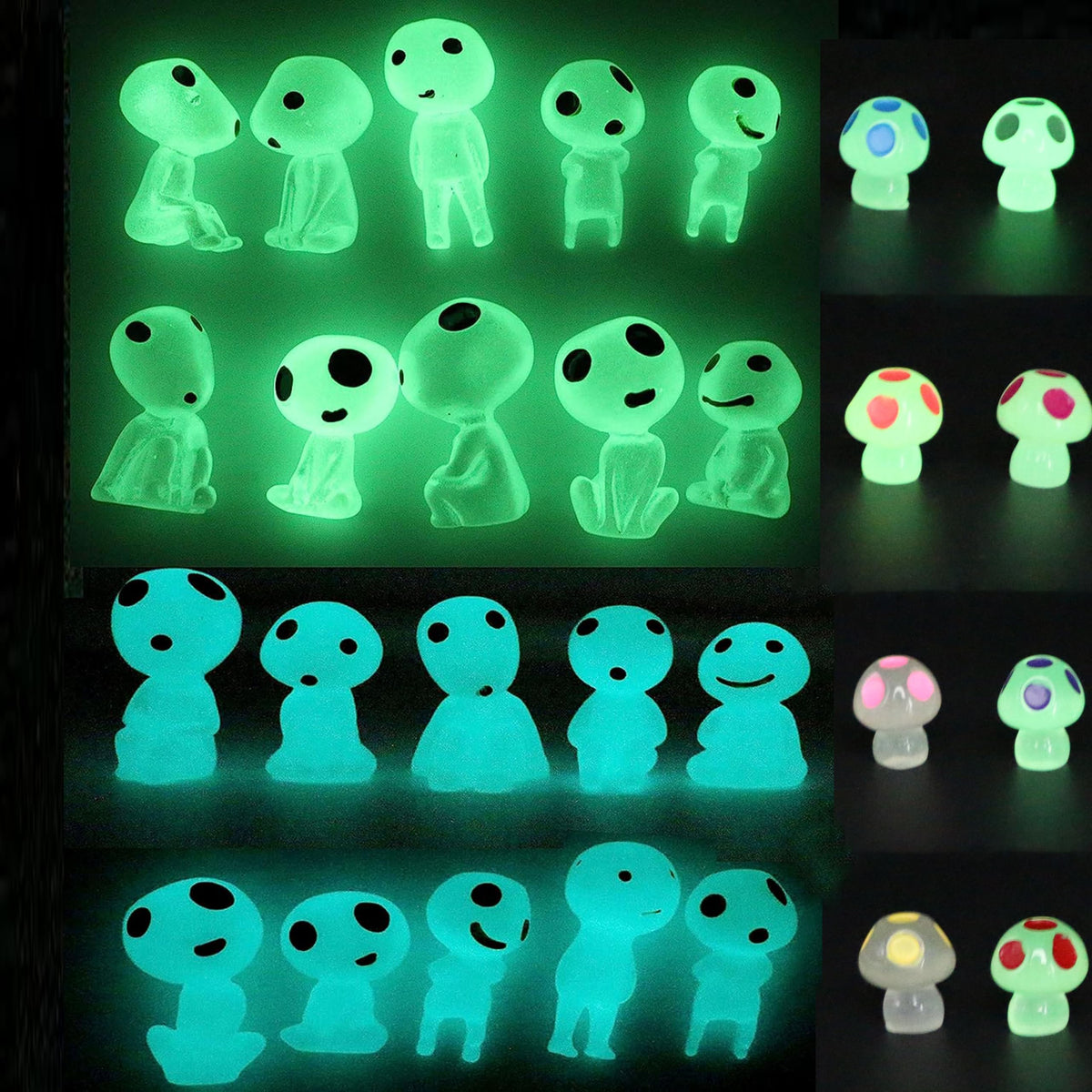 Qingo Miniature Luminous Ghost Tree Elves set in a garden