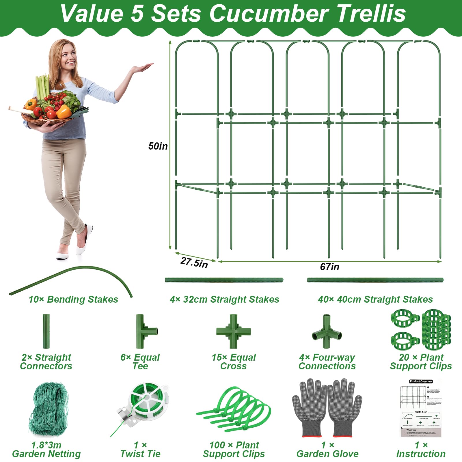Qinzave Cucumber Trellis fully assembled in a garden setting