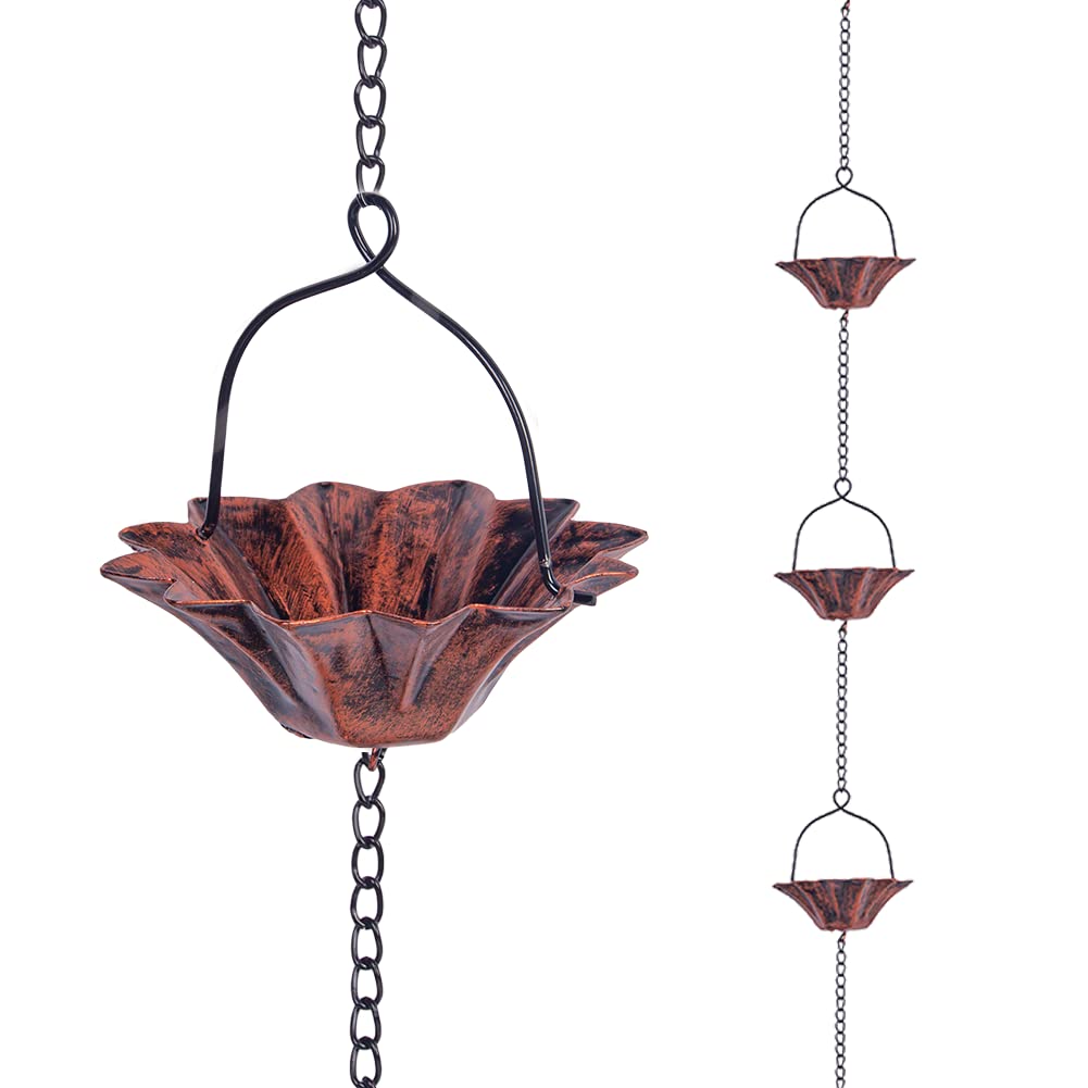 Qipade 10FT Lotus Rain Chain with antique copper lotus cups
