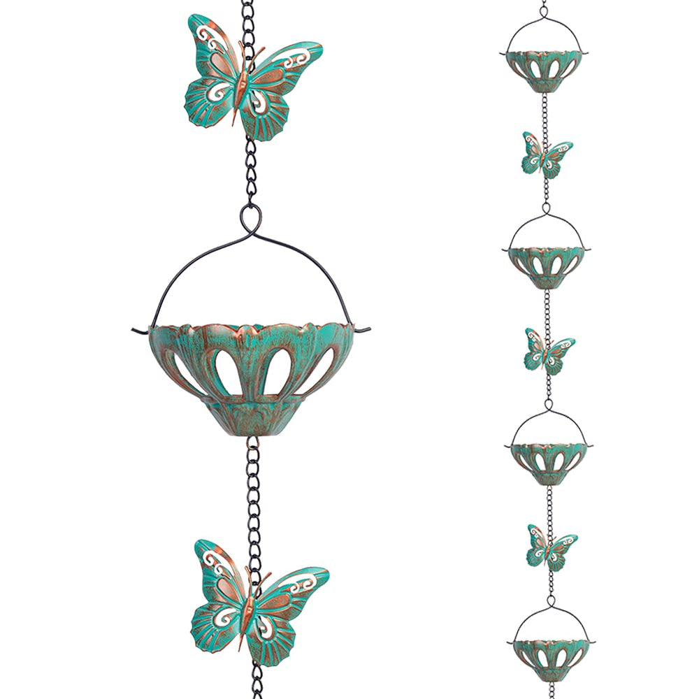 Qipade 12FT Butterfly Rain Chain with green metal cups