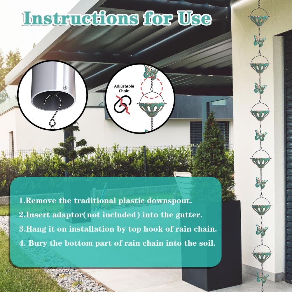 Qipade rain chain in garden setting