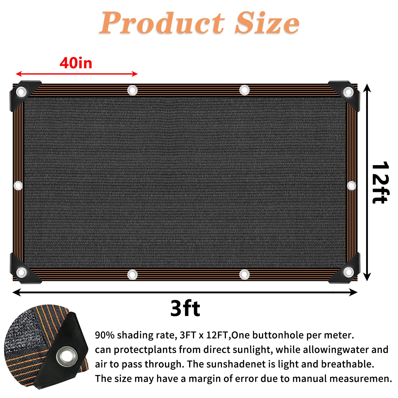 QLOFEI Shade Cloth 3x12 FT showing grommets for installation