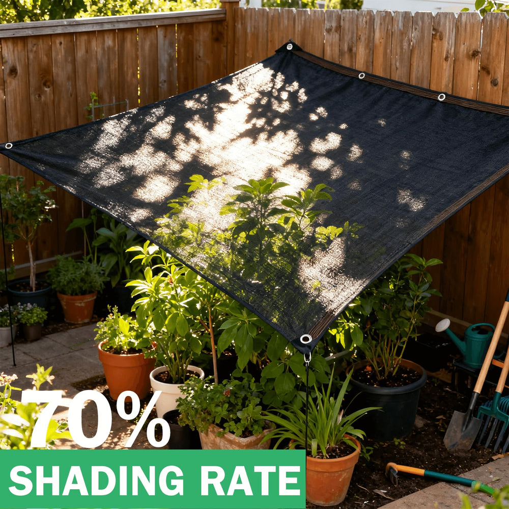 QLOFEI Shade Cloth displayed with garden tools