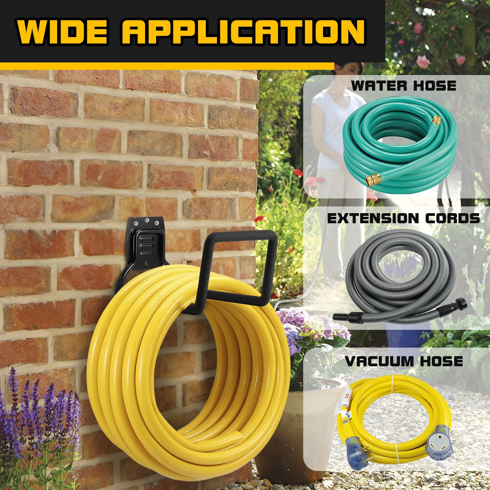 QMSK Garden Hose Holder installed next to a garden area