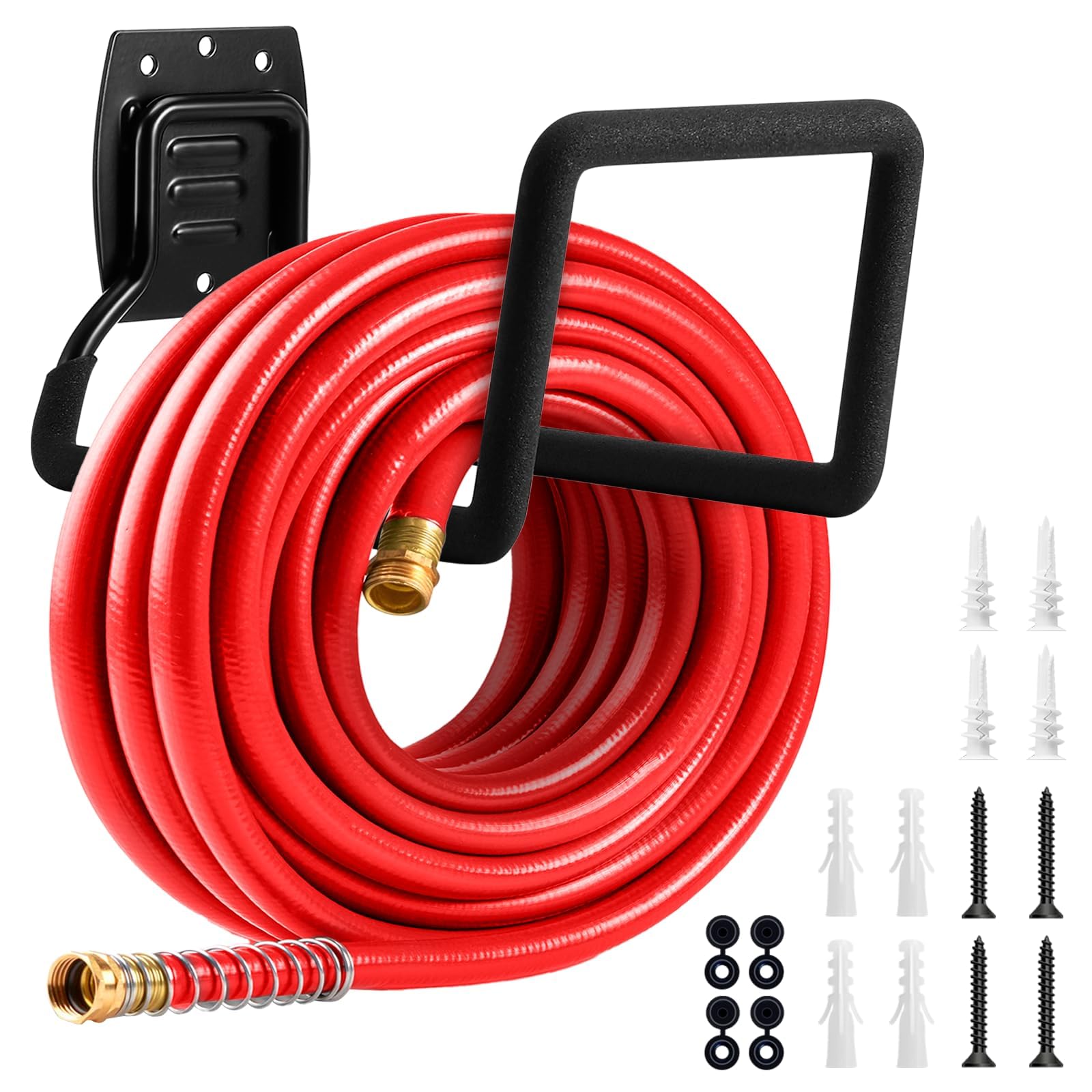 QMSK Garden Hose Holder mounted on a wooden fence