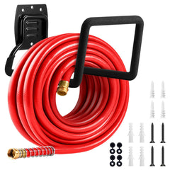 QMSK Garden Hose Holder mounted on a wooden fence
