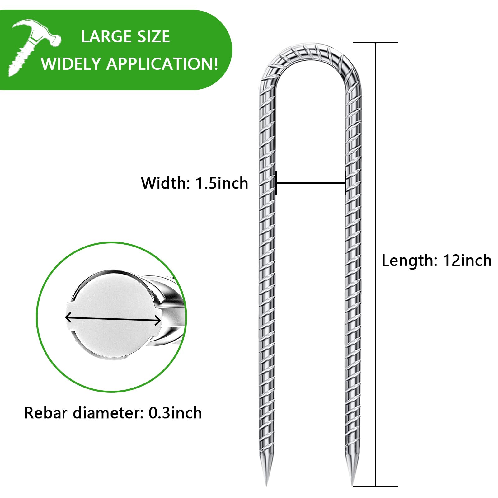 QNLONG 12 inch galvanized steel stake close-up of sharp end