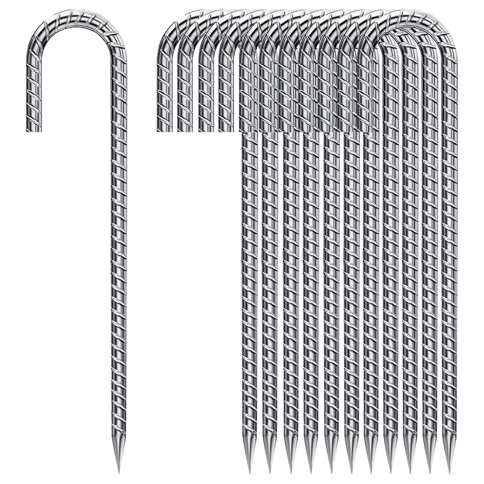 QNLONG 12 inch ground stakes front view with J-hook design