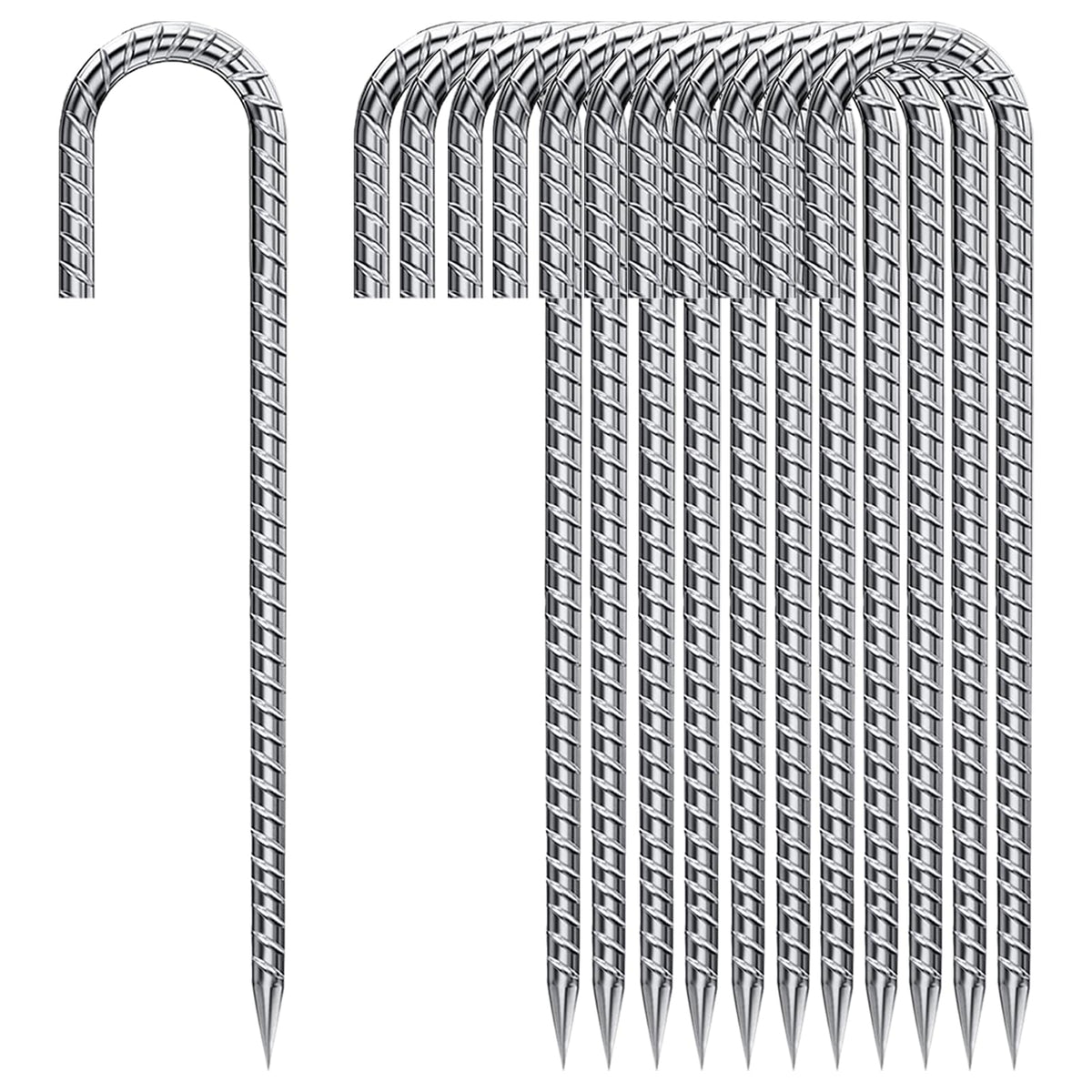 QNLONG 12 inch ground stakes front view with J-hook design