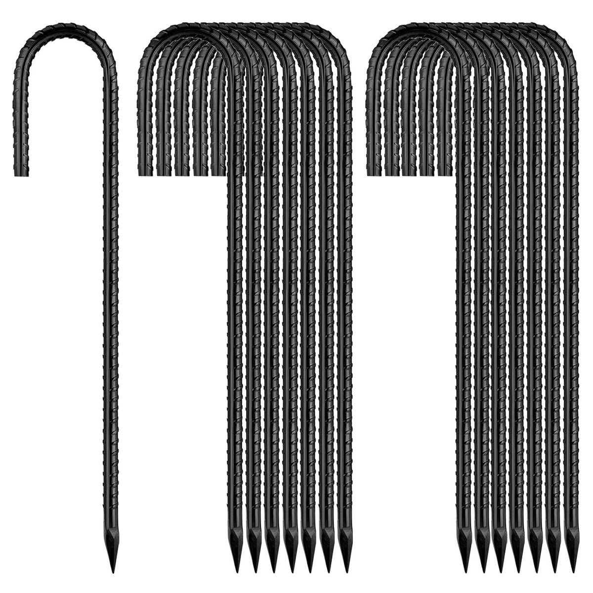 QNLONG 12-inch Heavy-Duty Garden Stakes black-coated front view