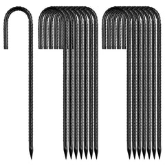 QNLONG 12-inch Heavy-Duty Garden Stakes black-coated front view