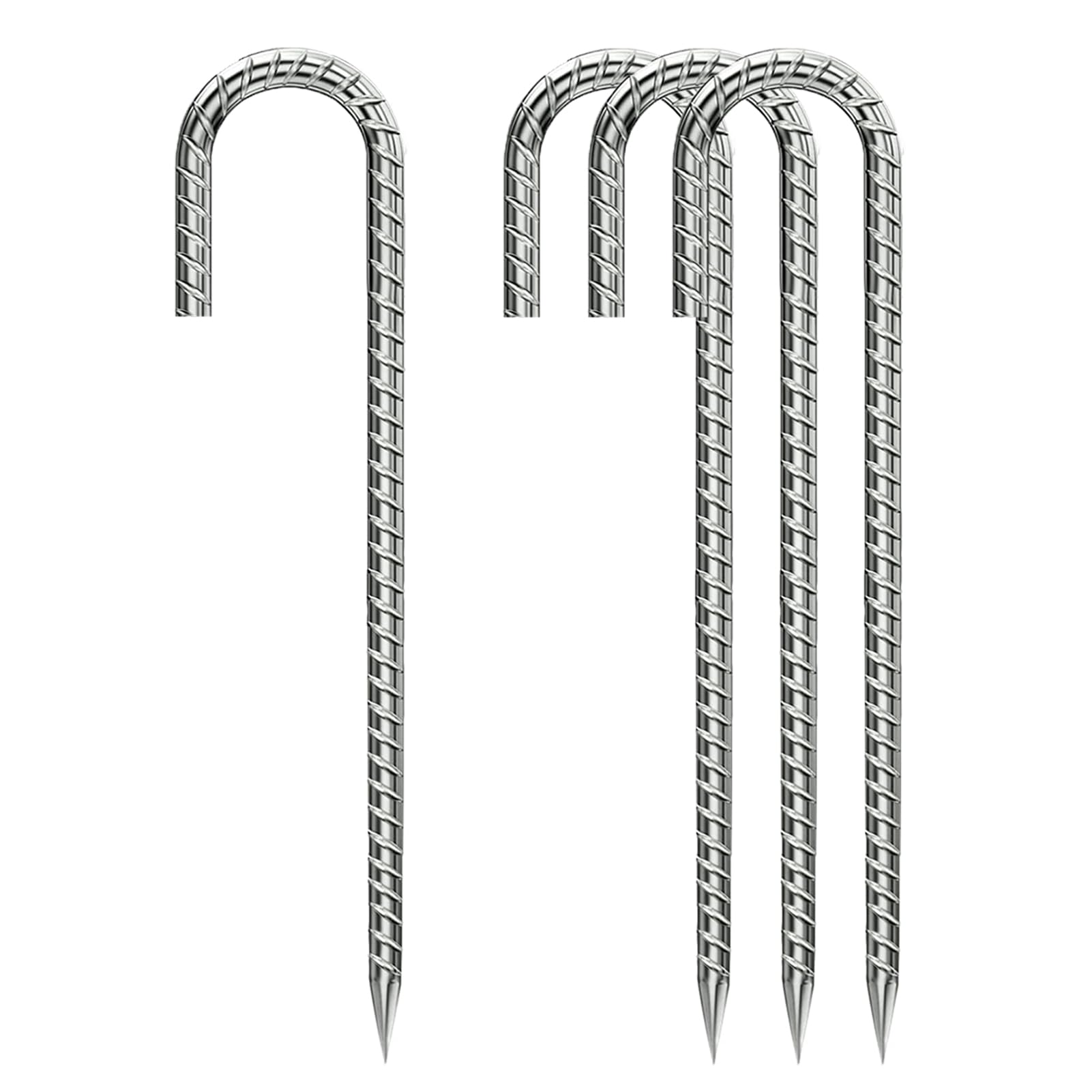 QNLONG Rebar Stakes 12-inch silver J-hook front view