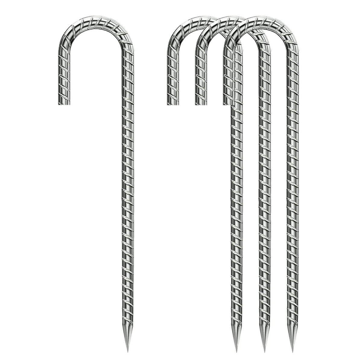 QNLONG Rebar Stakes 12-inch silver J-hook front view