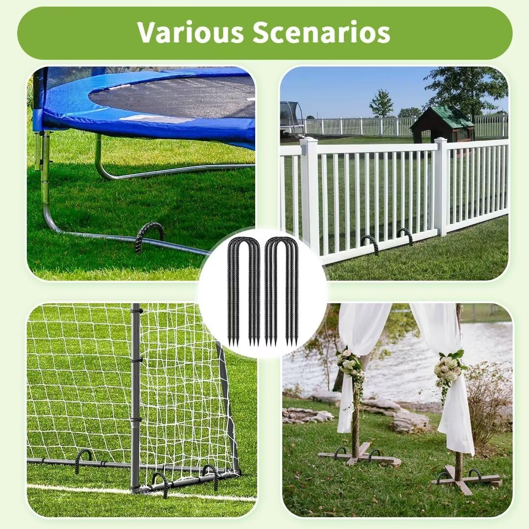QNLONG Rebar Stakes shown in various outdoor settings