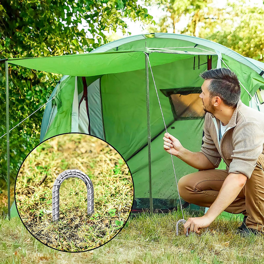 QNLONG trampoline stakes showing U-shaped design