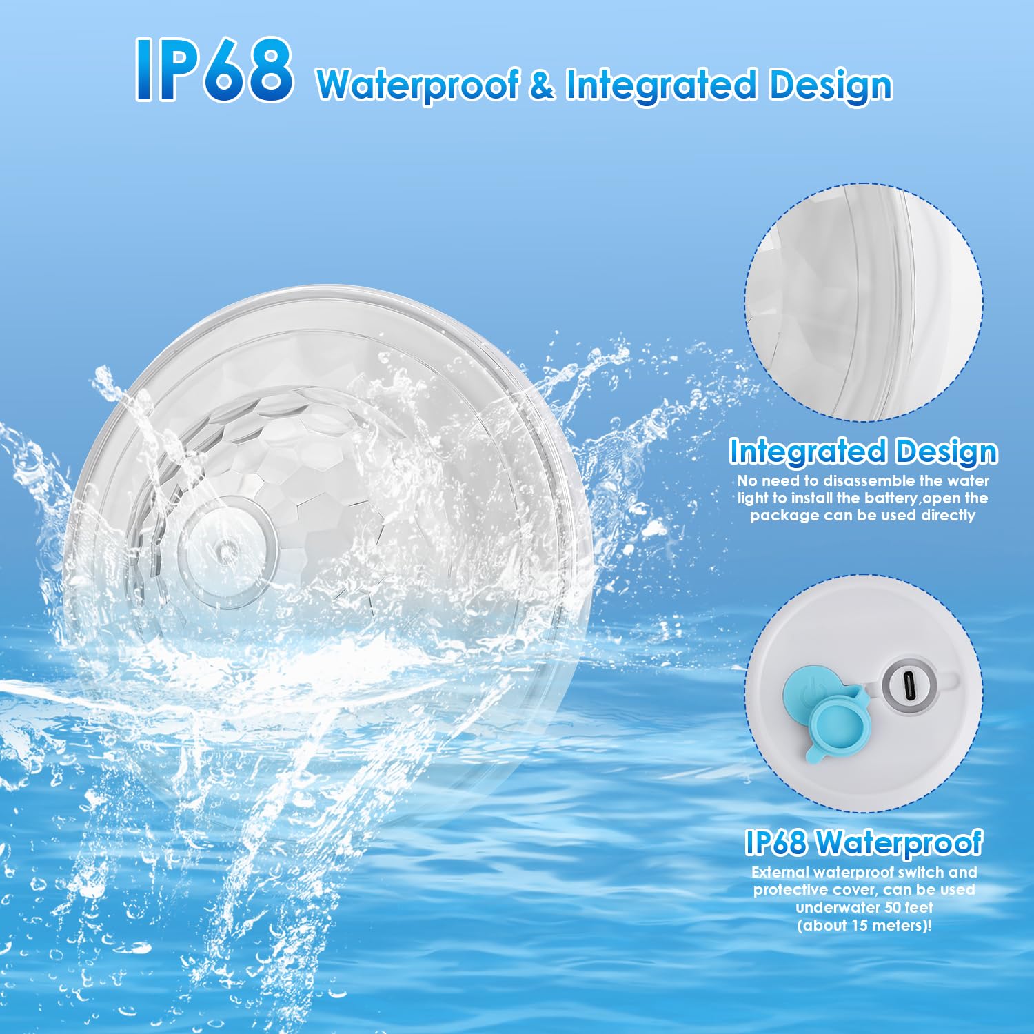QOLNBY floating pool lights illuminating a swimming pool at night