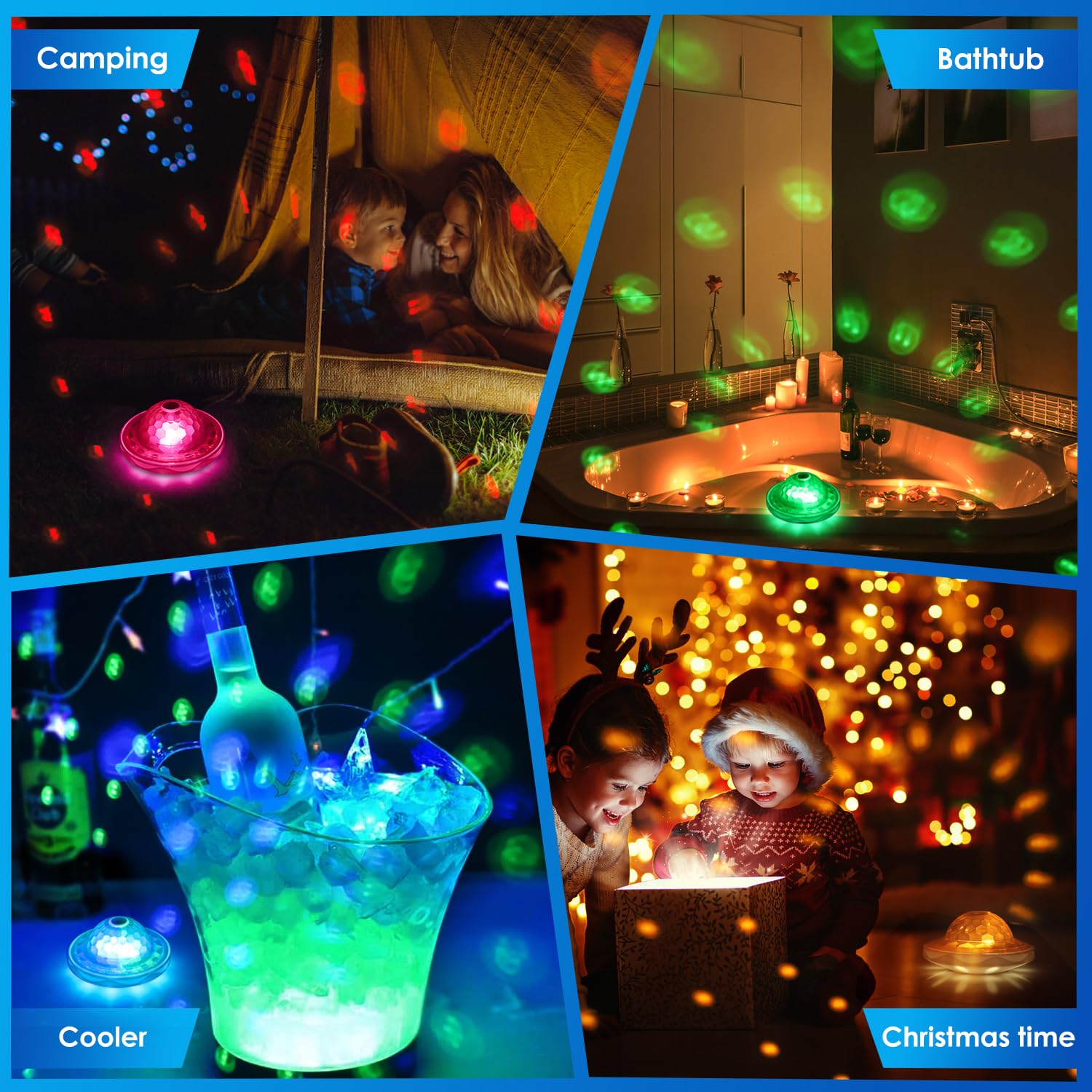 QOLNBY Floating Pool Lights in various colours, displayed outdoors