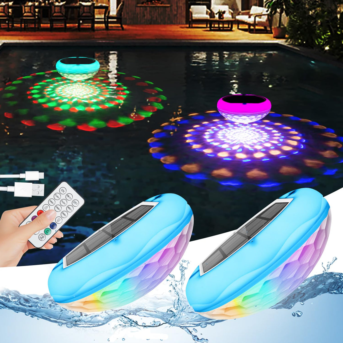 QOLNBY Solar Floating Pool Lights front view
