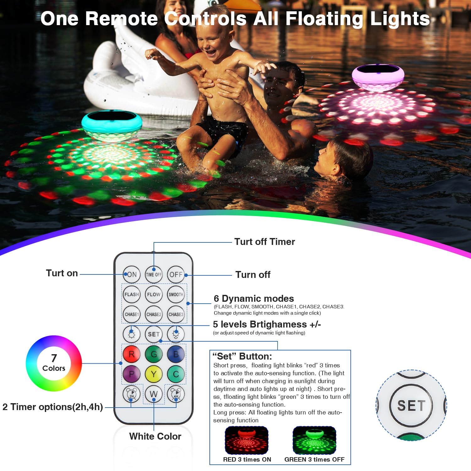 QOLNBY Solar Floating Pool Lights hung on tree