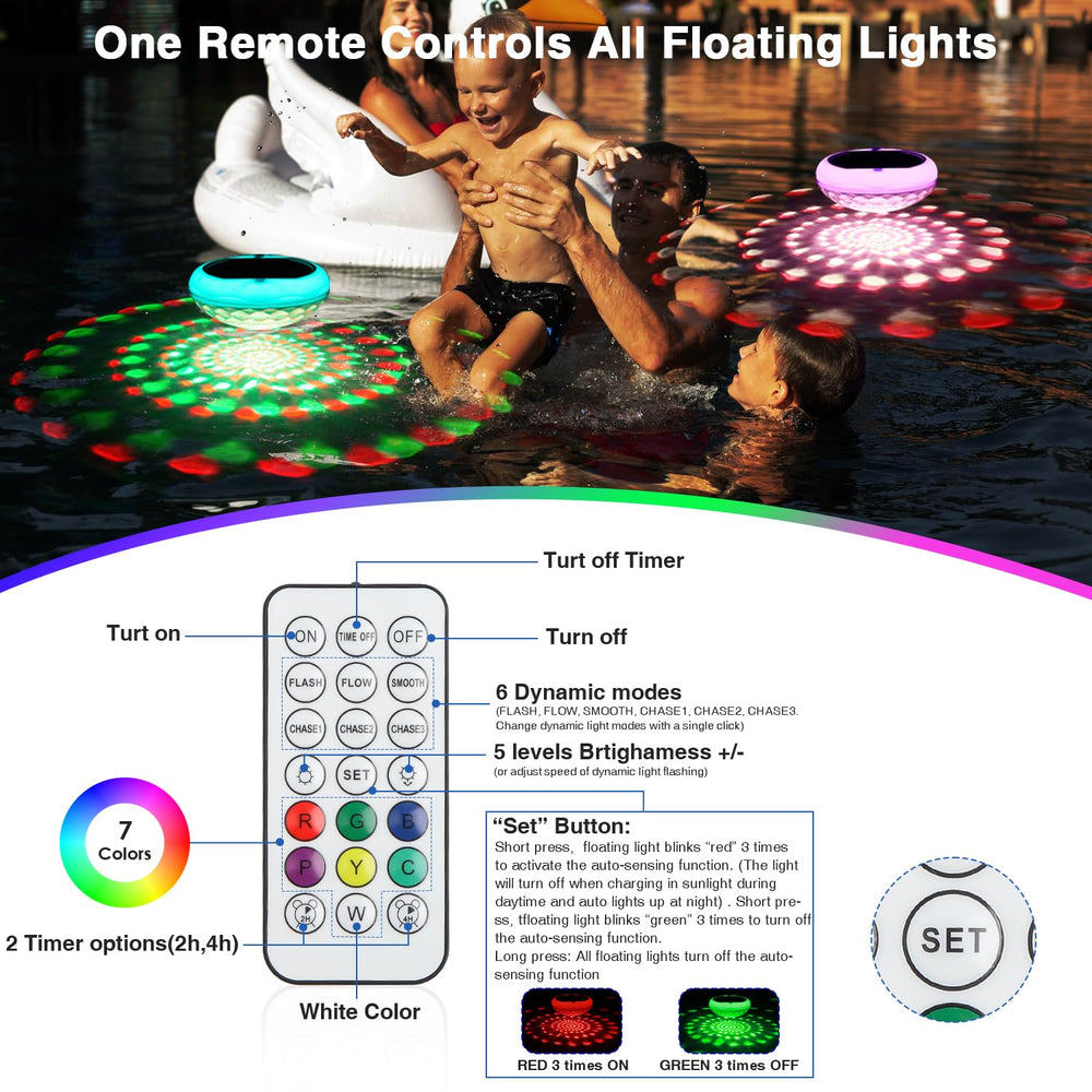 QOLNBY Solar Floating Pool Lights hung on tree
