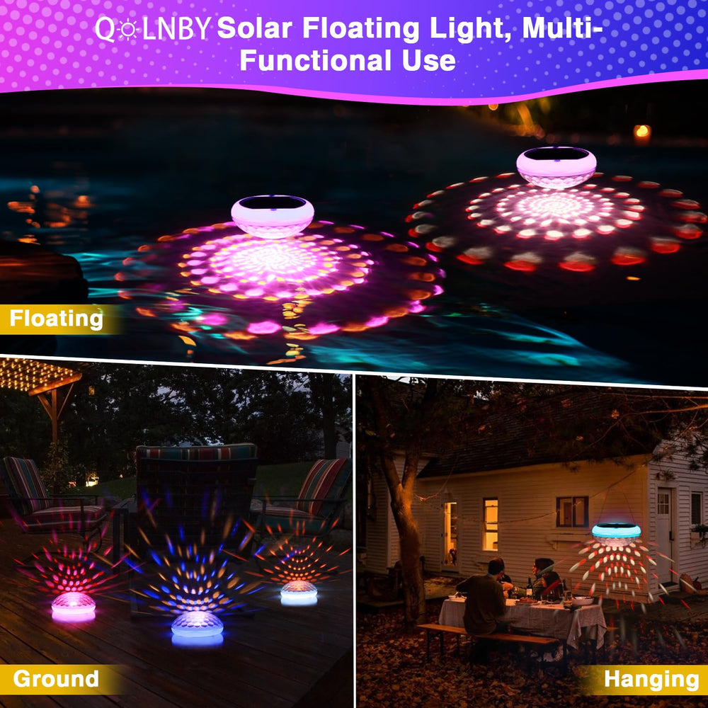 QOLNBY Solar Floating Pool Lights in a garden setting