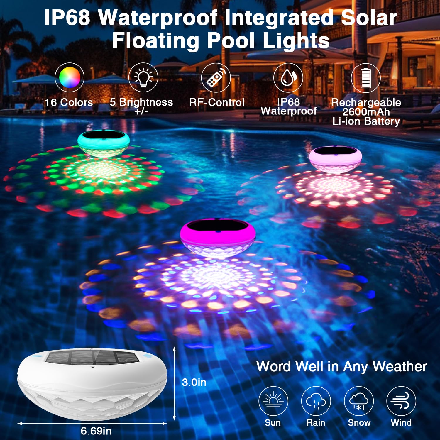 QOLNBY Solar Floating Pool Lights various colour display