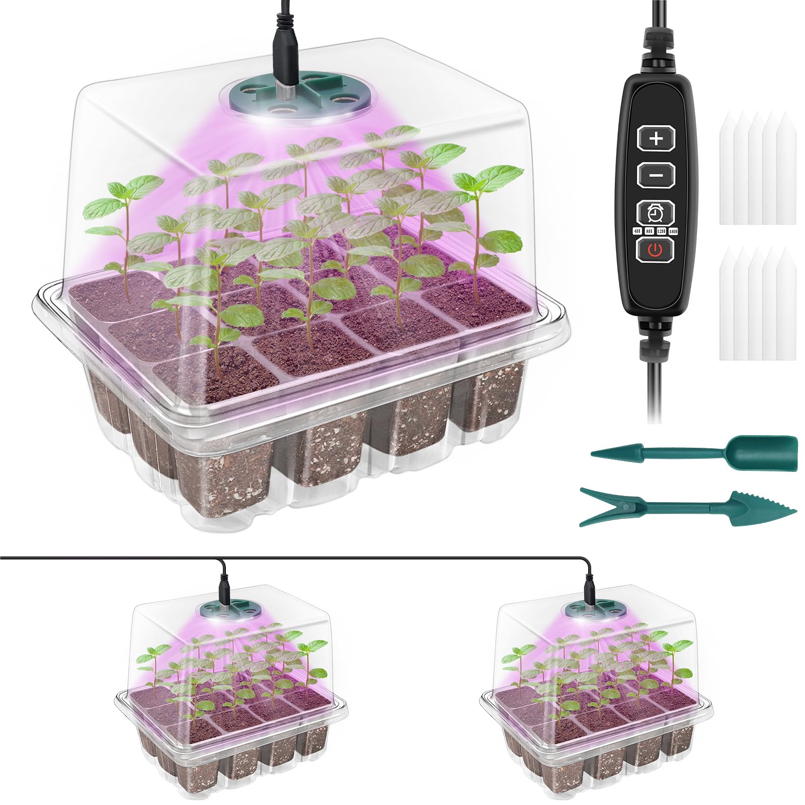 Qoolife Seed Starter Tray with Grow Light, front view
