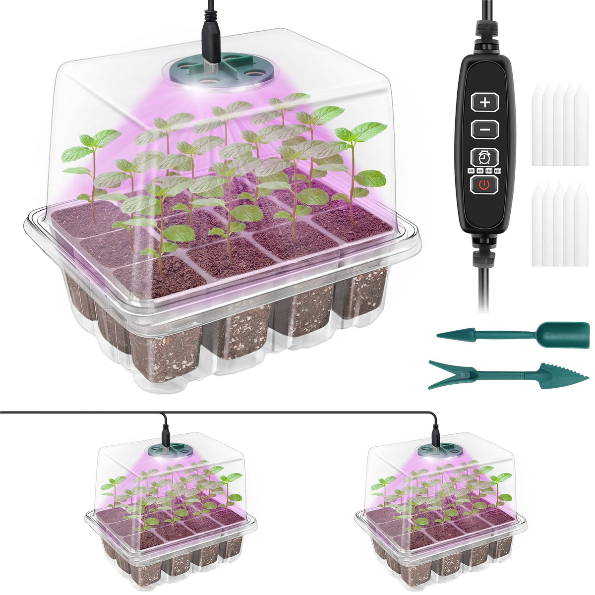 Qoolife Seed Starter Tray with Grow Light, front view