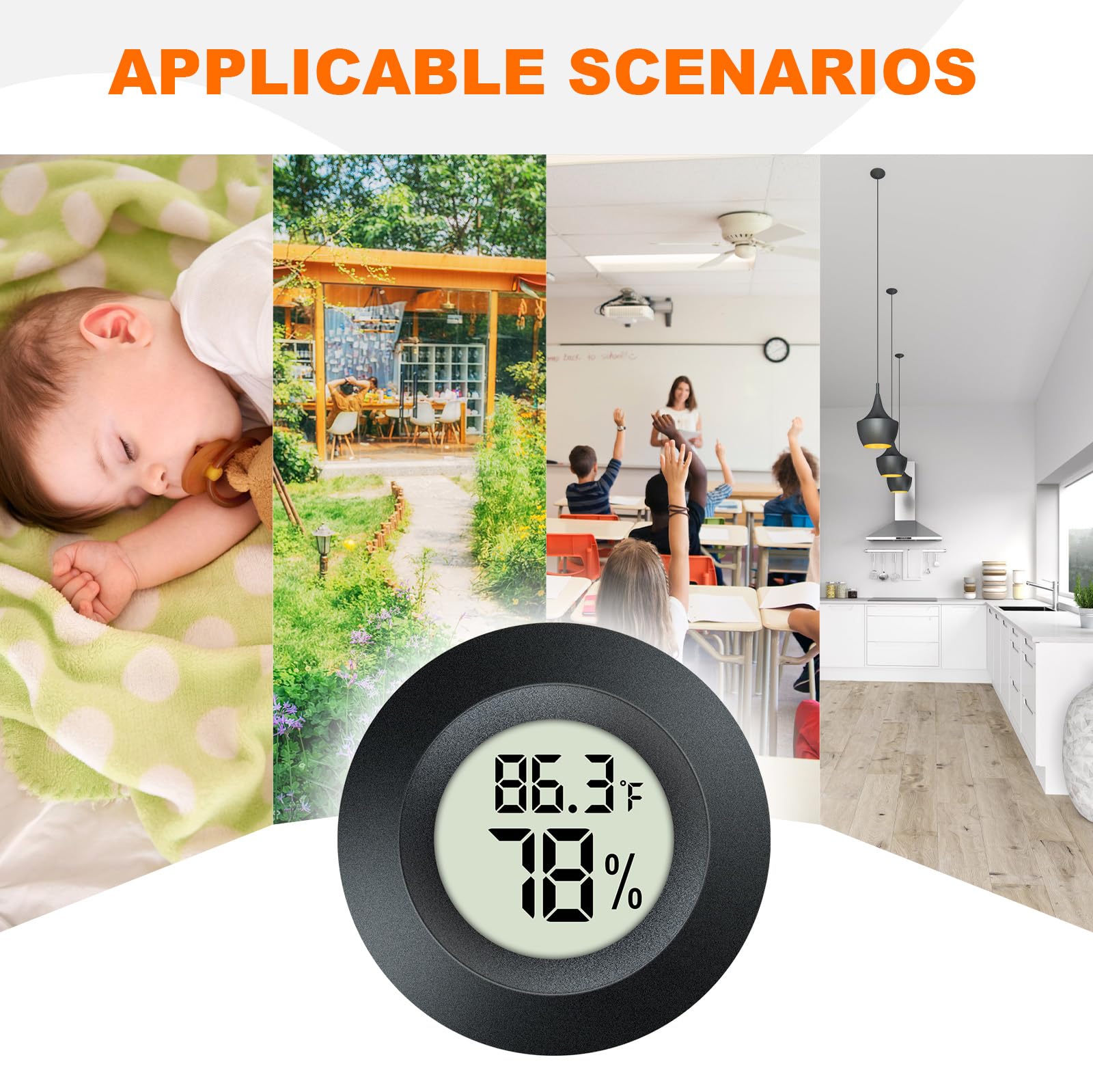 QPEUIM Hygrometer Thermometer with included double-sided tape and batteries