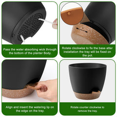 QRRICA 7.5-inch self-watering pot in modern matte finish