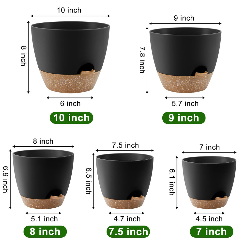QRRICA 8-inch black brown self-watering pot with drainage holes