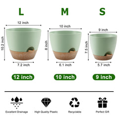 QRRICA Self Watering Pot 9 inch with saucer in green