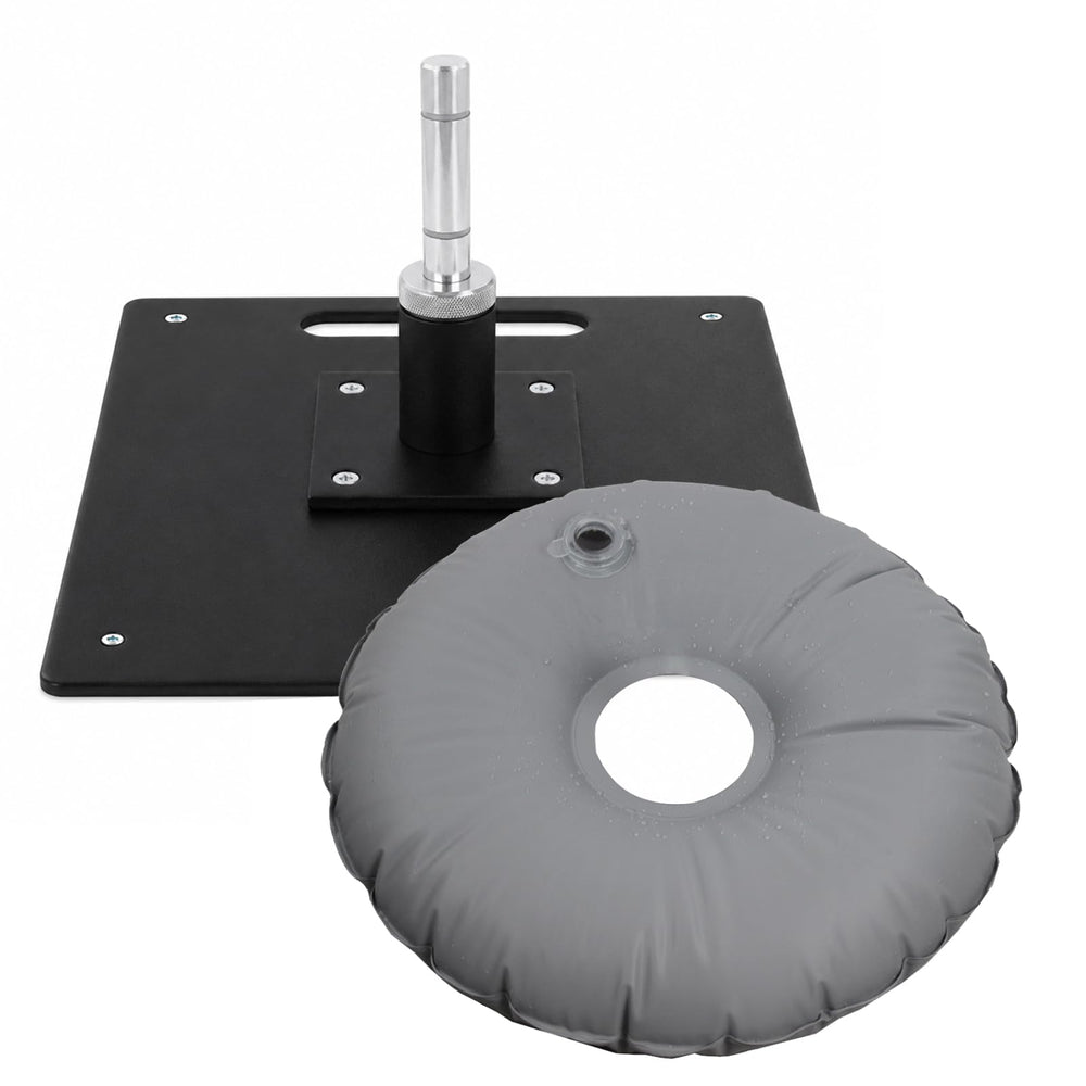 QSUM stainless steel flag base front view with water bag