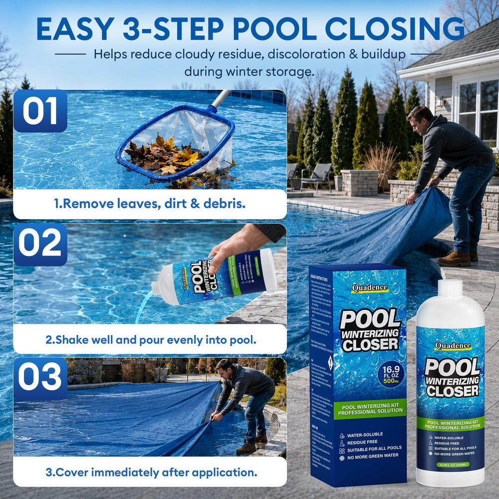 Quadence Pool Closing Kit packaging and dimensions