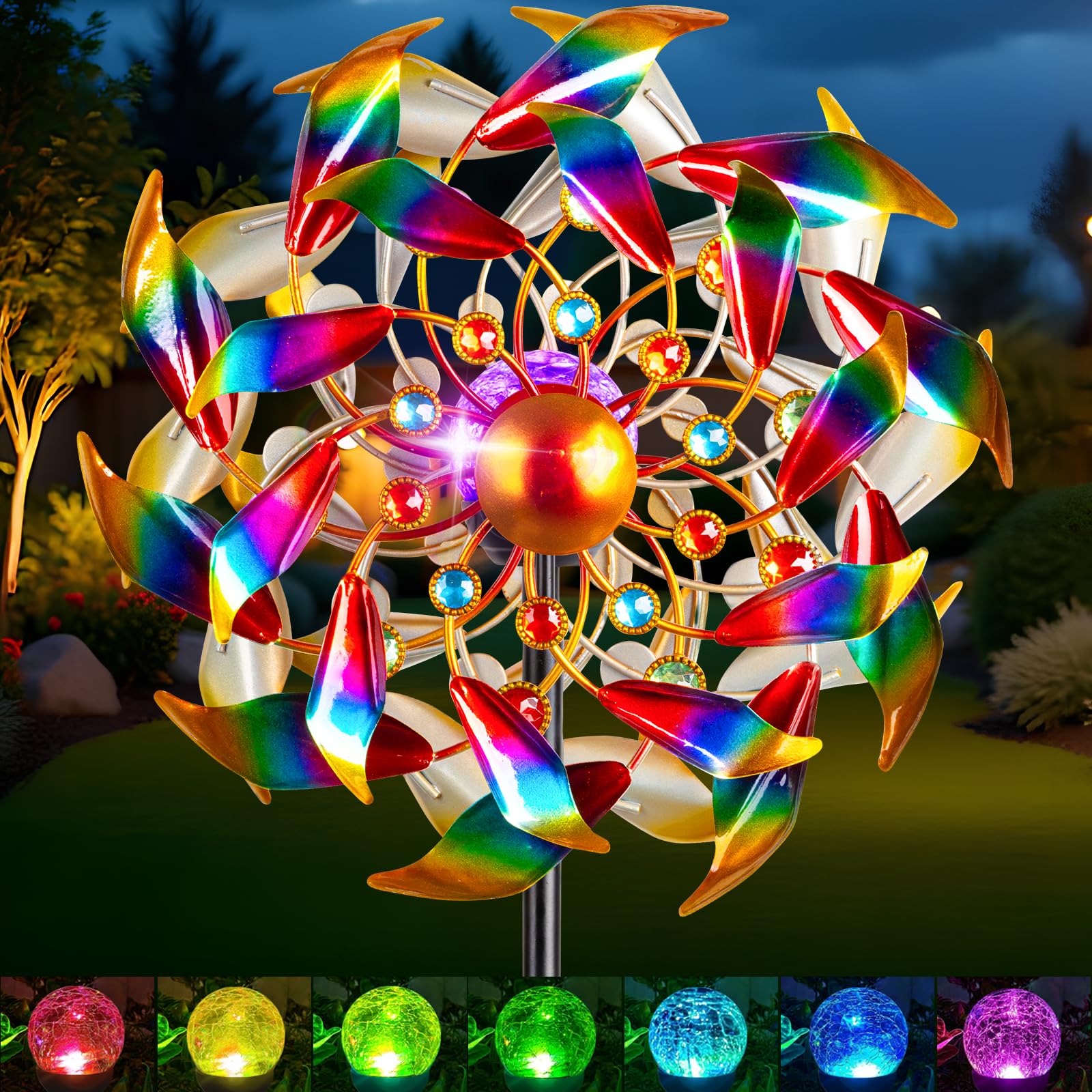 Qualdout Solar Wind Spinner 54-inch front view with colourful blades