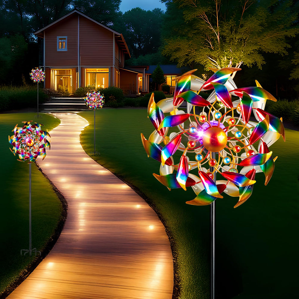 Qualdout wind spinner in a landscaped garden setting