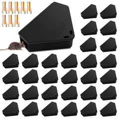 Qualirey 36 Pcs Triangle Mice Rat Bait Stations, black exterior view