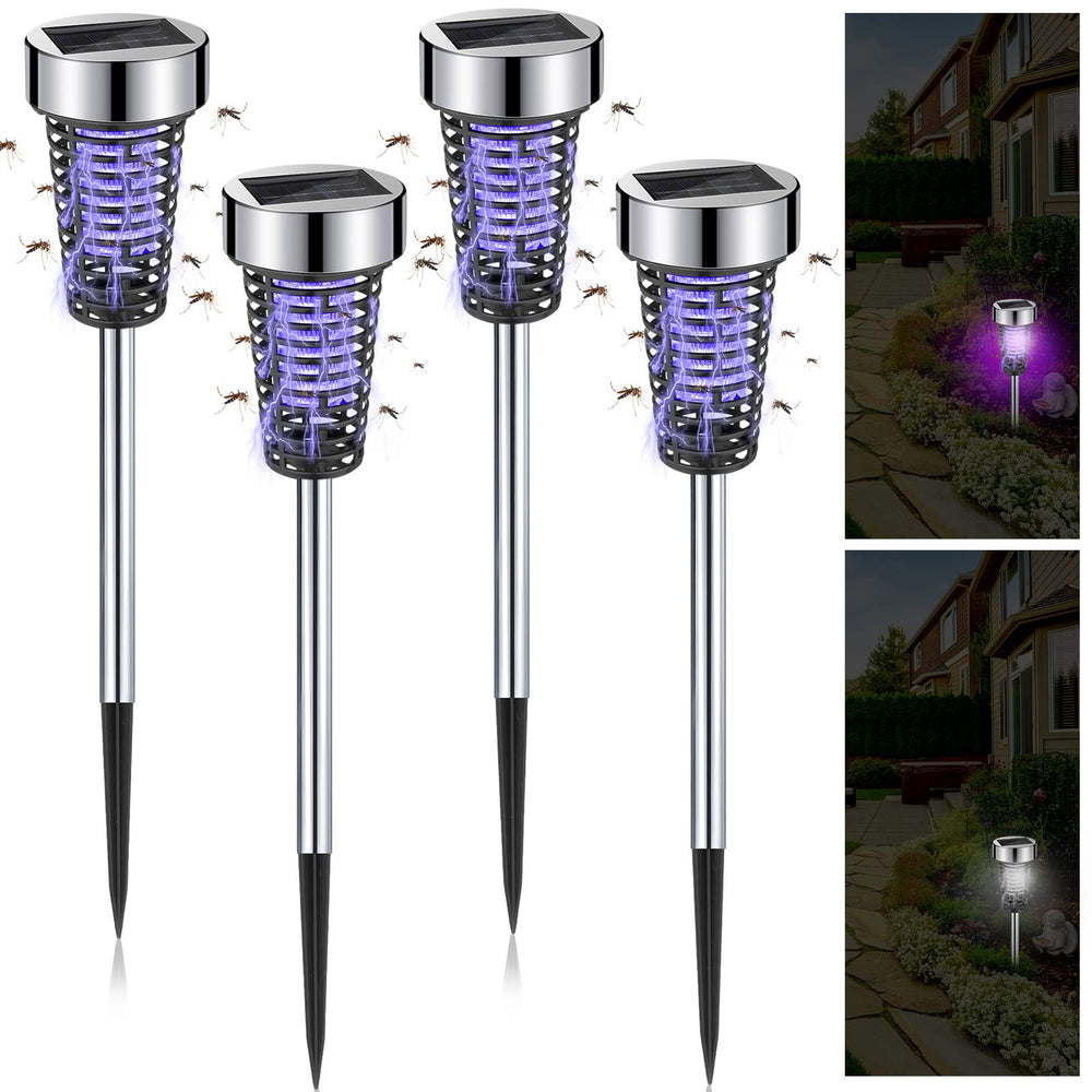 Qualirey 4 Pack Outdoor Solar Bug Zapper in silver color