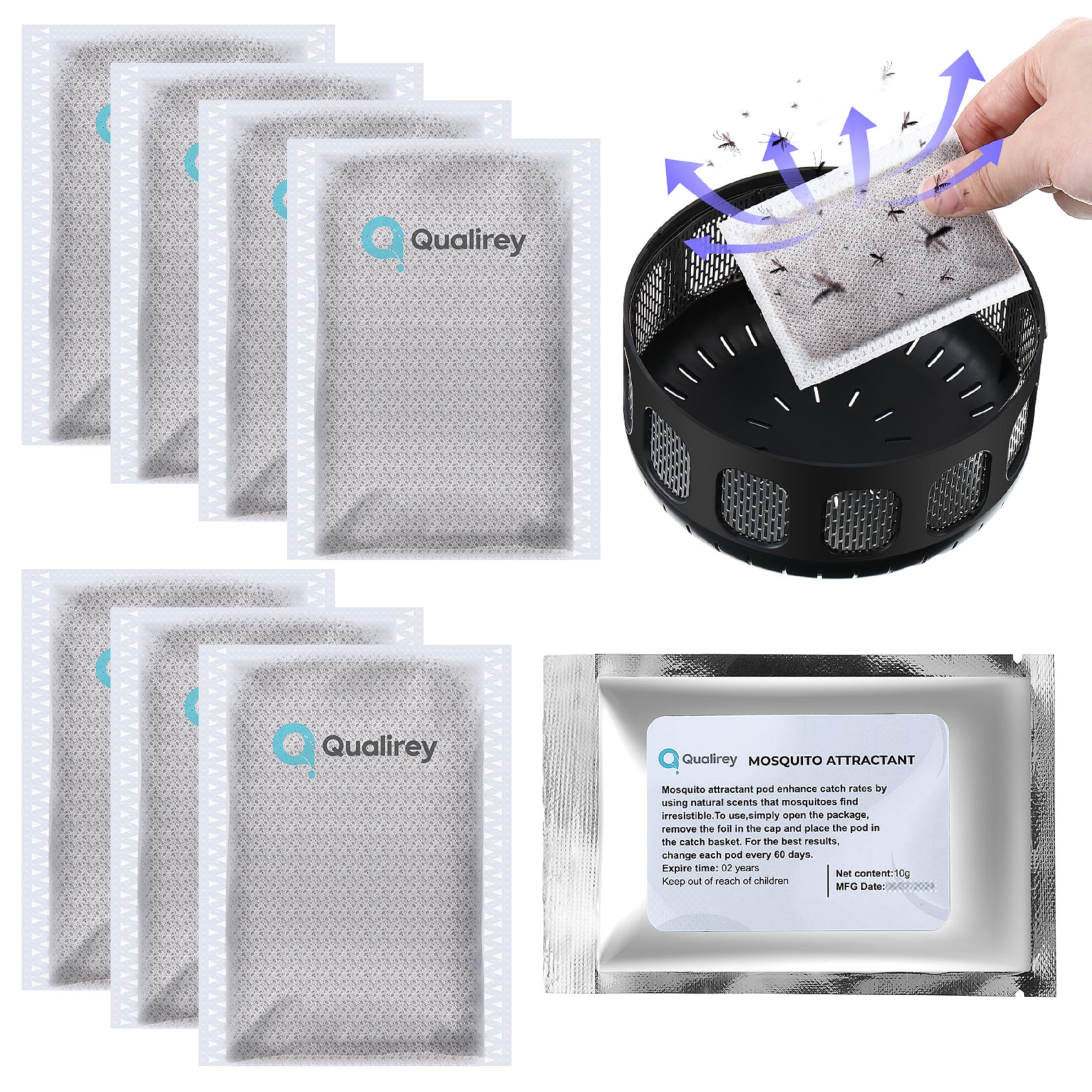 Qualirey 8 Pack Mosquito Attractant aluminum foil packaging front view